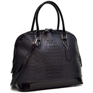 BLACK Vegan Ostrich Dome Top Handle Shoulder Bag
